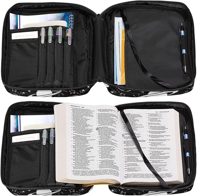 Coldinair Outer Space Print Bible Covers Bag for Kids,Carrying Book Case Church Bag Bible Holder with Handle and Zippered Pocket