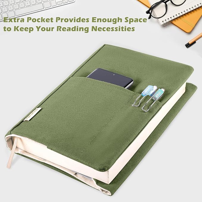 Canvas Book Covers, Washable Book Protector, Book Cover for Paperback Novels, Adjustable Book Cover for Hardcover with Pockets for Pen, Soft Cover Books, Book Lovers Gifts