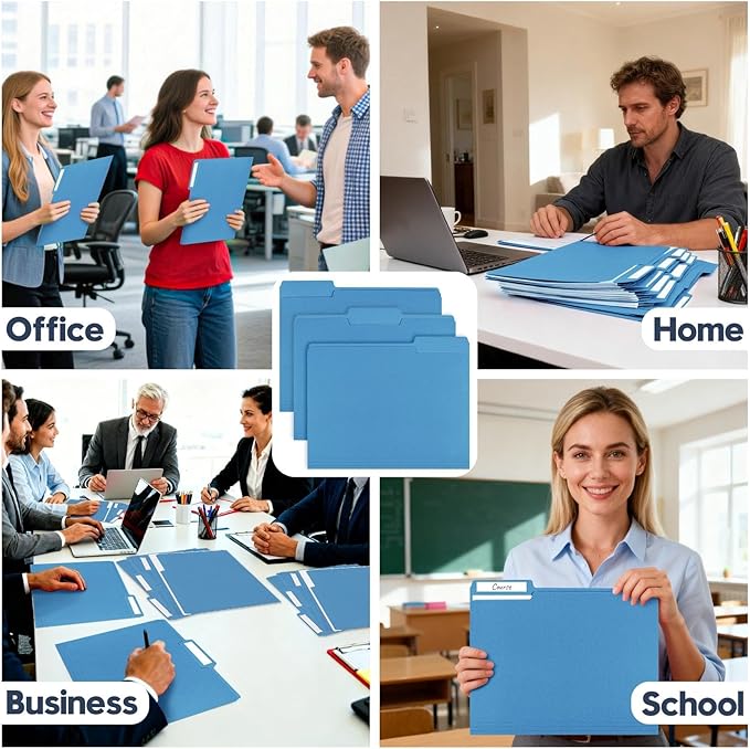 File Folders,150 Pack 1/3 Cut Tab Colored File Folders,Letter Size 8.5" x 11",Bulk Durable Paper Folders with Blank Labels for Office Business School Home Use,Navy Blue