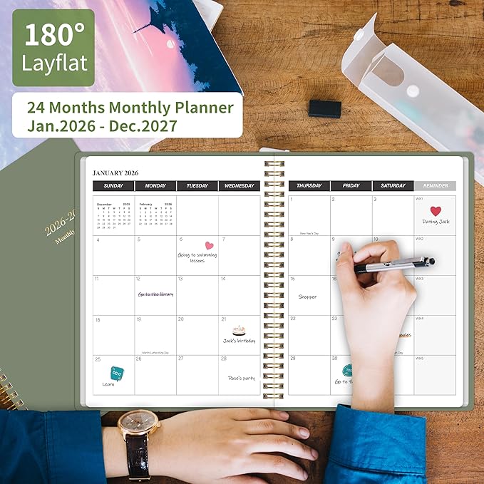 Monthly Planner 2026-2027, Jan 2026 - Dec 2027, 2 Year Calendar 2026-2027 Monthly Planner, 7.5" x 10", 24 month Calendar With Goals To Do List, Habit Tracker Suitable for Schools & Offices & Home