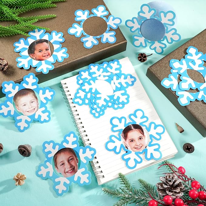 60Pcs Winter Snowflake Paper Cutouts Winter Bulletin Board Decoration Snowflake Blue DIY Photo Craft Cutouts Christmas Classroom Supplies for Teacher Student School Holiday Party Chalkboard Wall Decor