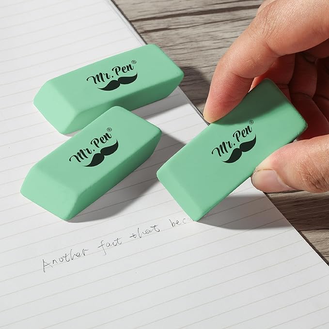 Mr. Pen- Pencil Eraser, 12 Pack, Green, Large Latex Free Block Erasers for School, Office, Art Sketching, Homework, Exams, Clean Smudge-Free Correction