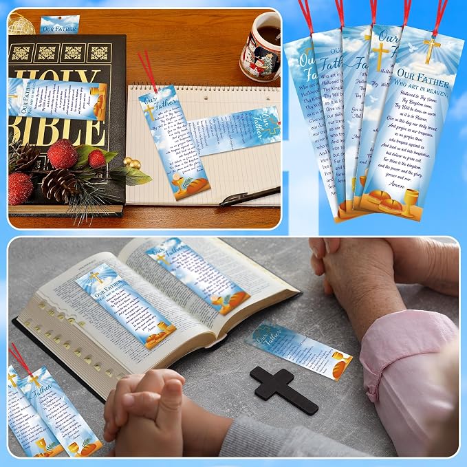 PerKoop 60 Pcs Lord's Prayer Bookmarks Bulk Religious Christian Bookmarks Bible Verse Scripture Reading Book Marks Prayer Gospel Tracts Inspirational Church Supplies for Women Men Office