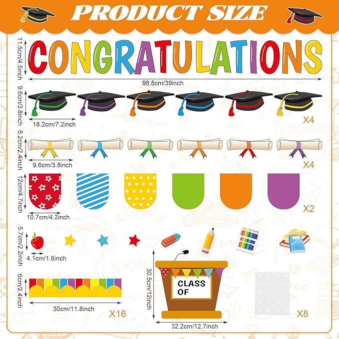 gisgfim Graduation Bulletin Board Decorations Set Congratulations Grad Paper Cutouts Graduation Cap DIY Photo Crafts Bulletin Board Decor for Class of 2026 School Classroom Blackboard Chalkboard Wall