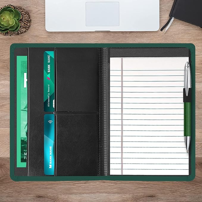 Padfolio/Portfolio Binder, Mini Padfolio Portfolio Binder 5 x 8 Legal Writing Pad, A5 Document Organizer Folder for Men Women,Dark Green.