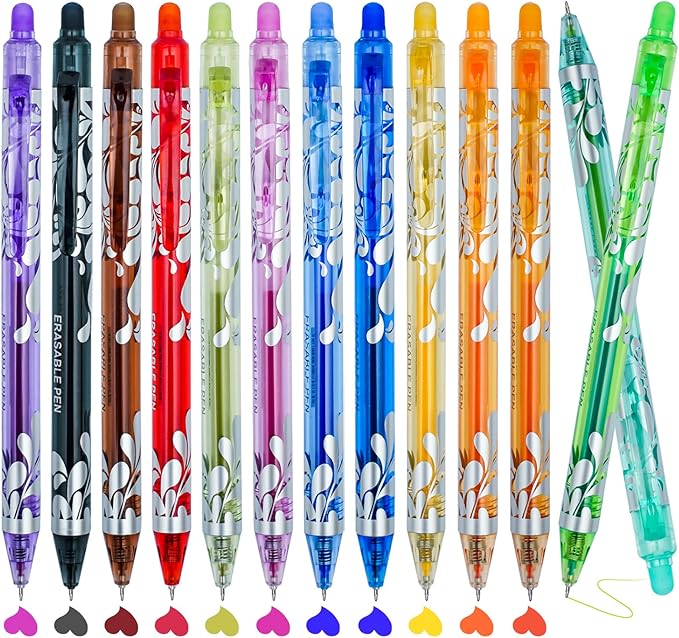 13Pcs Erasable Gel Pens Colored, 0.5mm Retractable Quick Dry Fine Point Pens, Smooth Writing Multicolor Pens for Journaling, Drawing, Note Taking