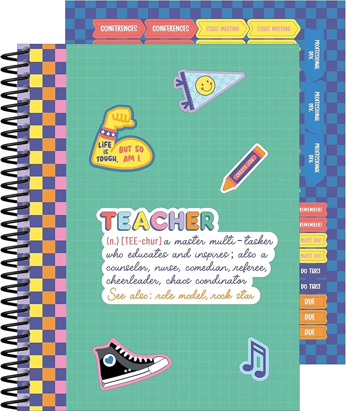 Carson Dellosa We Stick Together Teacher Planner 2025-2026, Undated 8" x 11" Lesson Plan Book with Retro Stickers, Class Schedule, Weekly Calendar, Homeschool and School Supplies, Classroom Must Haves