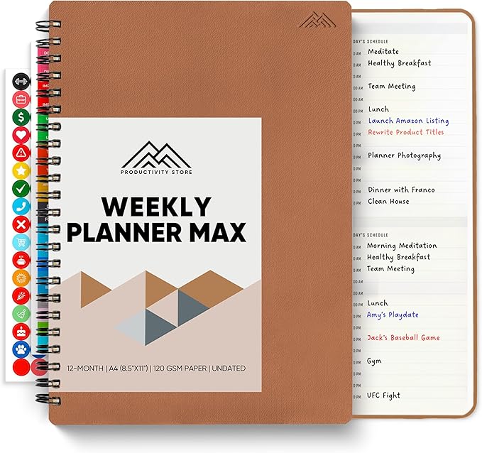 2026 Planner. 8.5" x 11" Spiral-Bound Weekly, Monthly and Daily Planner - Organize All 52 Weeks - Increase Productivity and Get Organized - Productivity Store (Leather)