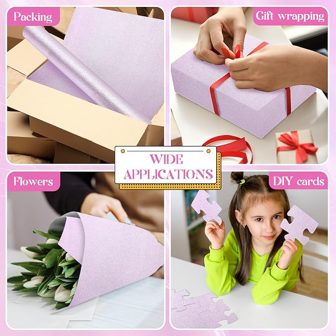 gisgfim Glitter Bulletin Board Roll Sparkle Bulletin Board Background Glitter Poster Paper Gift Wrapping DIY Art Crafts Non Fading Wallpaper for Home Office Classroom Decoration 16"x20ft, Light Purple