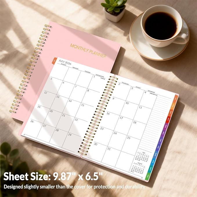 SUNEE Monthly Planner 2026-2027 - 18 Months Calendar Planner from Jul 2026 to Dec 2027, 7"x10" Yearly Planner with Tabs, Spiral Binding, Organizer for School Office Home, Pink