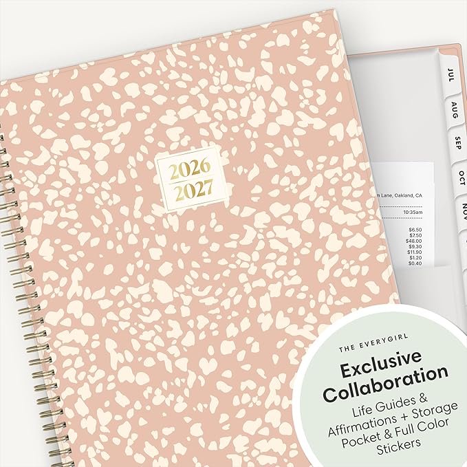 Blue Sky The Everygirl 2026-2027 Weekly and Monthly Academic Year Planner Calendar, July 2026 - June 2027, 8.5" x 11", Flexible Cover, Wirebound, Laminated Tabs, Storage Pocket, Includes Stickers, Bengala Desert Rose