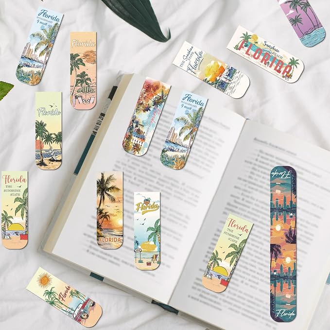 Wxiben Florida Magnetic Bookmark Gifts - 48PCS Traveling City Magnetic Bookmarks USA City Book Marks Page Magnets Marker Clip for Women Book Lovers Traveler Students Teacher Florida Souvenirs Gift