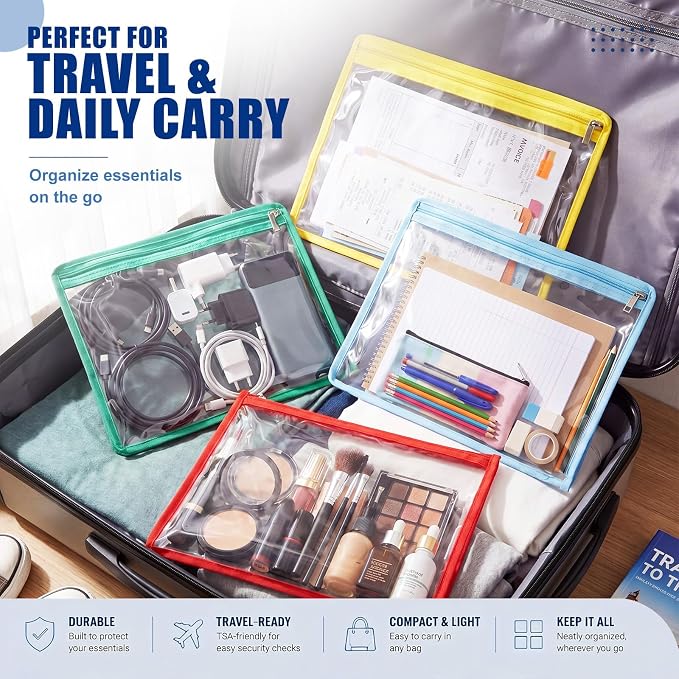 Ireer 18 Pcs Clear Zipper Pouches PVC Waterproof Pouch Bags Transparent Zipper Pouch Clear Storage Bags Multipurpose for Organizing Travel Cosmetics Document File (Multicolor,13 x 10.4 Inch)