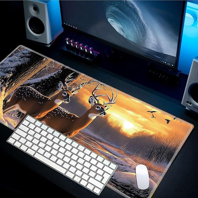 Mouse Pad Gaming Mousepad 31.5x11.8 Inch XXL Large + Coasters,Desk Mat with Stitched Edges, Non-Slip Rubber Base, Thick Mouse Pad for Computer, Laptop, Office & Home - Deer