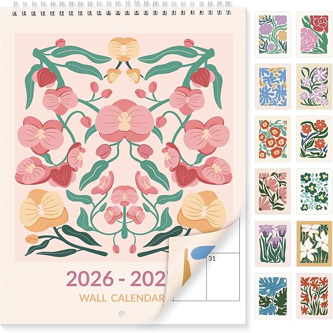 SUNEE Wall Calendar 2026, Colorful Flower Calendar From Jan. 2026 - Jun. 2027 18 Months, 8.5" x 11" Aesthetic with Thick Paper, Perfect for Home or Office, Floral