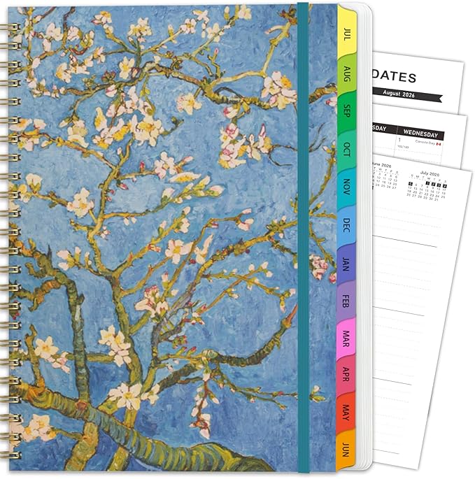 2026 Planner, Weekly and Monthly Calendar Planner for Women, 6.3" x 8.5", Jul 2026 - Jul 2027, Hardcover Planning Agenda book with Tabs, Spiral Bound, Inner Pocket, for School Office Supplies(Almond Tree)