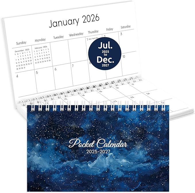 Pocket Calendar 2025-2027, Starry Sky 2025-2027 Monthly Planner -3.7" x 6.7" for Purse, Runs from July 2025 Until December 2027, Monthly Planner Pocket Size with Coil Organizing & Planning
