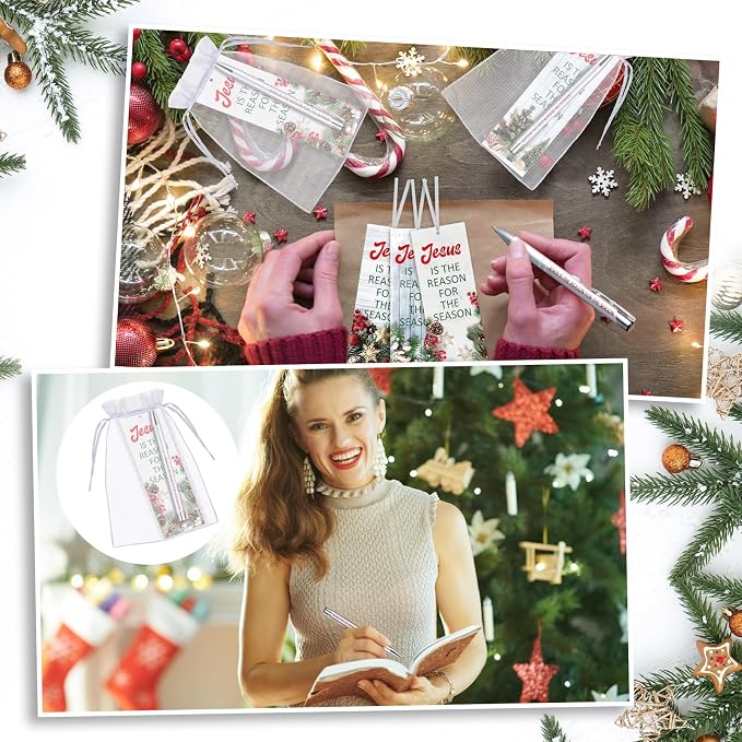 Dispowreath 24 Pcs/ 12 Sets Christian Gifts Bulk for Christmas Jesus is The Reason Gifts, 12 Winter Bible Verse Pen 12 Christian Bookmarks Religious for Church Sunday School Class Prizes Party Favors