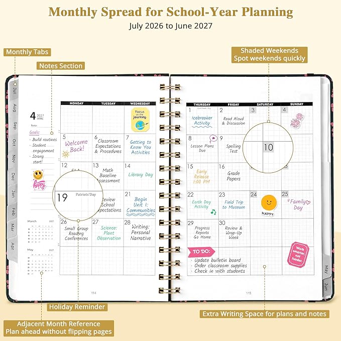JoyCat Academic Planner 2026-2027, July 2026 - June 2027, A5 Weekly & Monthly Planner, Hardcover Agenda with Tabs, 5 Sticker Sheets, Elastic Closure & Pocket for Teachers & Students, 6.3" x 8.5", Midnight Garden