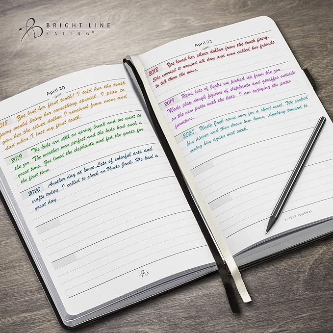 Bright Line Eating 5 Year Journal - Vegan Leather Journal w/Daily Entries – Black Memory Book Journal for Women & Men – 5 Year Journal for Tracking Memories, Ideas, Devotions & Progress