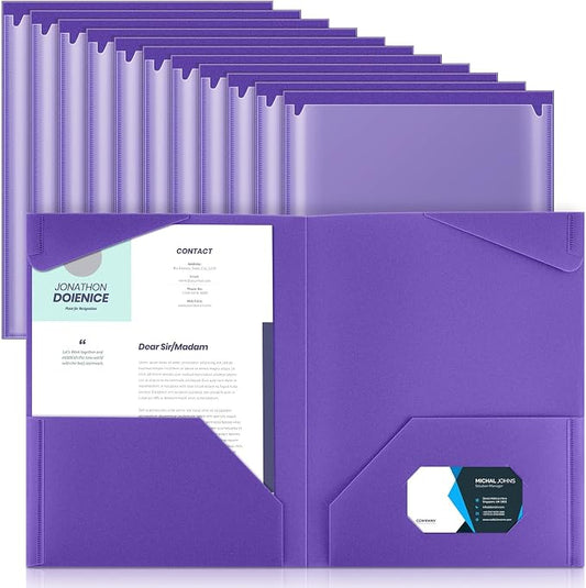 Henoyso 18 Pack Purple Plastic Folders with Clear Front Pockets Heavy Duty File Folders with 2 Pockets and Card Slot for Student Communication School Office Presentation Report