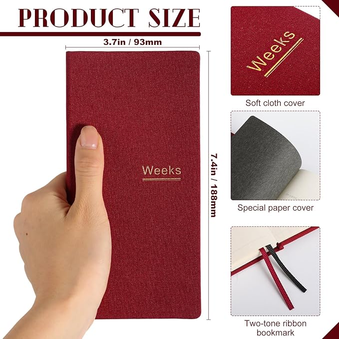 Fuyoooo 1 Pcs Weeks Planner Gift for Christmas, A6 / 3.9x7.4 inch Portable Planner Undated Pocket Size Calendar Year Month Week Mini Slim Notebook Journal Schedule for Traveler Office (Bright Red)