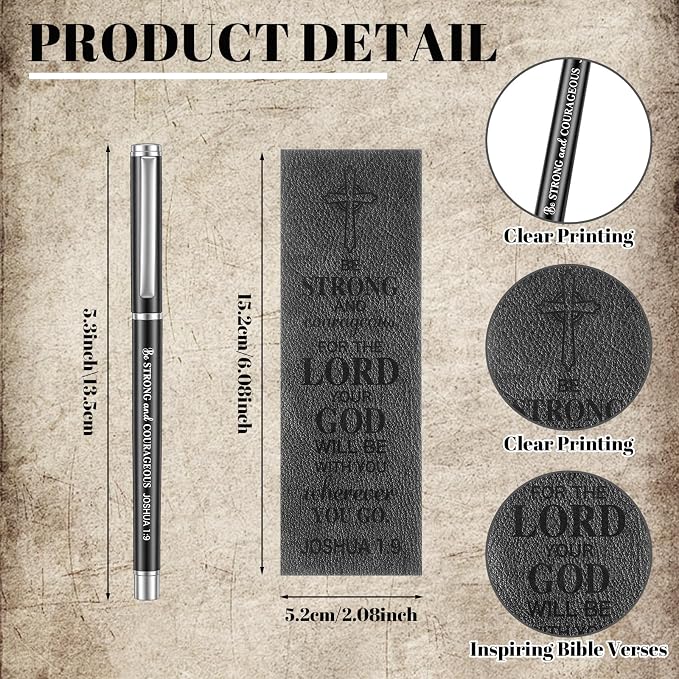 Fuyoooo 4 Pcs Christian Gifts for Men Father's Day Pastor Appreciation Gifts Vintage Leather Hardcover Notebook 1 Timothy 6:11 Religious Bible Verse Pen Joshua 1:9 Bookmark & Box(Lion,Gray)