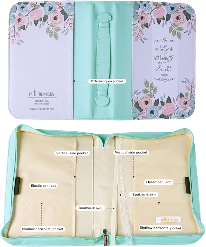 Bible Cover Case for Women PU Leather Woman Book Carrying Bag Bible Study Sipples Accessories with PU Bookmark Journaling Kit Christian Gifts