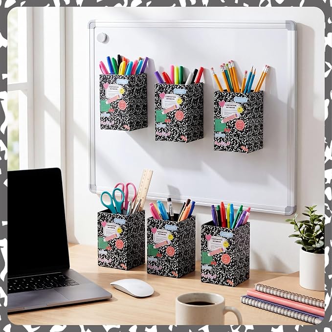 6 Pcs Composition Notebook Classroom Decor Classroom Magnetic Storage Boxes Magnetic Storage Containers Plastics Pen Holder for Refrigerator Whiteboard Home Office School Organizer Supply