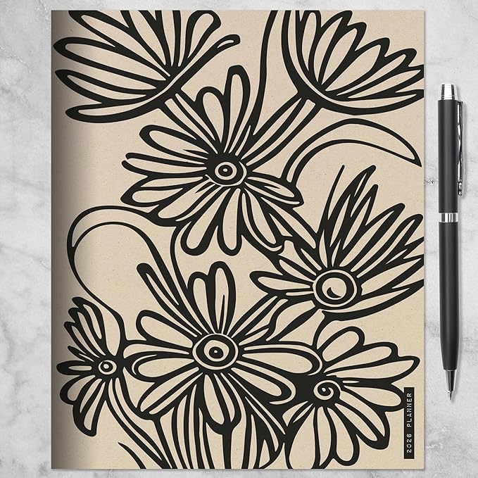 TF Publishing 2026 Drawn Daisies Medium Monthly Planner - 2 Page Spreads with Extra Large Calendar Grids and Planning Prompts - 12 Month Planner for School and Work - 6.5in x 8in