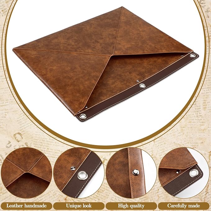 Huhumy Rustic Wall File Organizer Full Grain Leather Vintage Holder for Documents 3 Ring Binder Wall Mounted File Holder Hanging Leather Portfolio Organizer for Office Mail Letters Invoices Envelopes