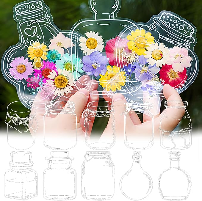 40 PCS Transparent Dried Flower Bookmarks, 2025 New Clear Jars Stickers Set, Can Be Treasured for a Long Time, for Book Lovers (40Pcs Bookmarks-Set A)