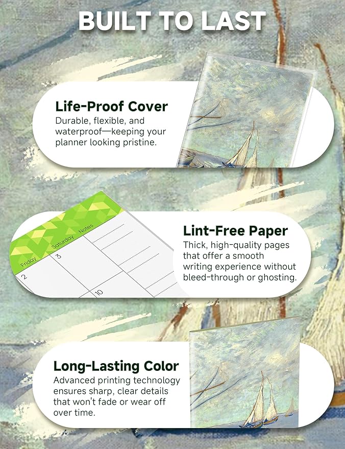 Pocket Calendar 2026-2028 Art Series, Monthly Planner Jan 2026 to Jul 2028 (3.7" x 6.7") Perfect Purse Calendar, Pocket Agenda with Protective Plastic Sleeve-Boat