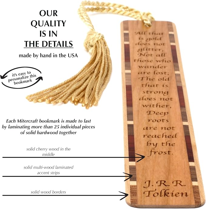J.R.R. Tolkien Wander Personalized Wooden Bookmark | Custom Engraved Fantasy Literary Quote Gift for Readers and Book Lovers | Handmade Wood Bookmark with Tassel | Made in the USA