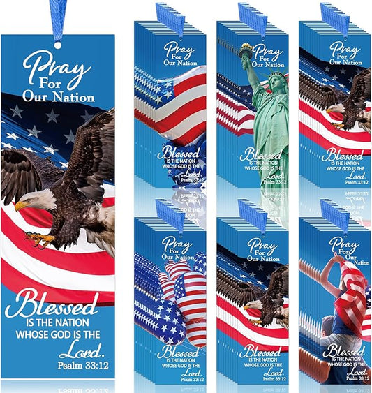 Dispowreath 60 Pcs Patriotic Psalm 33: 12 Religious Christian Bookmarks Church Bookmarks Gift for Men Women Church Home Party Favors