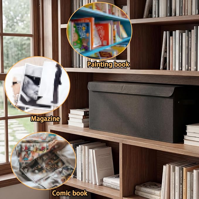 Long Comic Book Storage Box 27.5" x 7.5" x 11" Collapsible Holds 160-180 Comic Book Organizer with Handle and Lid for Current Silver Golden Comics Collection and Magazine