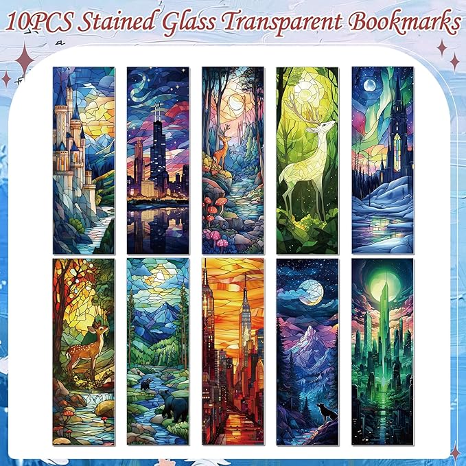 Fantasy Stained Glass Bookmark Gifts - Cosmisun 10 Pcs Dark Romance Transparent Bookmarks Romantasy Inspired Book Mark Page Marker Clips Gifts for Women Men Book Lovers Teacher Student Bookish Reader