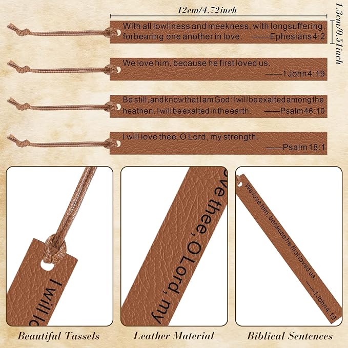 Roowest 20 Pcs Christian Father Day Gifts Bible Bookmark Inspirational Book Markers Religious Gifts for Christian Leather Bookmark Scripture Church Supplies Reading Reward, 20 Styles(Brown)