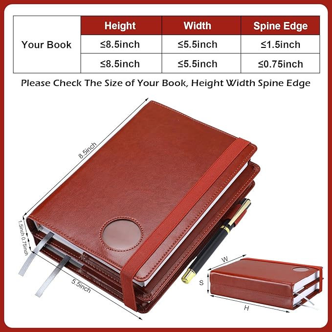 Motipuns 1 Pack Double AA Book Cover & 12 Steps & 12 Leather Double AA Book Cover Medallion Holder Paperback Protector Leather Gift for Women Men (Brown)