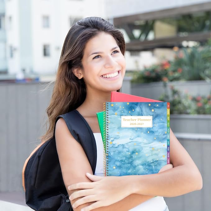 Teacher Planner 2026-2027 Weekly and Monthly Teacher Planner 2026-2027 Academic Year, July 2026 - June 2027, 8.7" x 10.8", Lesson Planner Book with Twin-Wire Binding & Tabs for Teachers - Blue