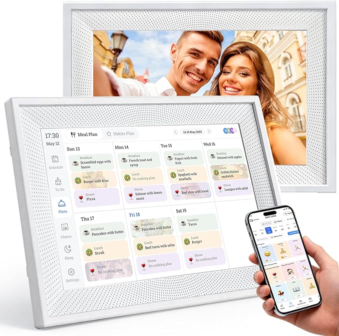 10.1" Smart Digital Calendar Display - WiFi Family Command Center & Chore Chart, Syncs Apple/Outlook/Google Calendar, Touch Screen Daily Planner, No Subscription (White Hole) ,Gifts for Women Men, Gifts for Mom Dad