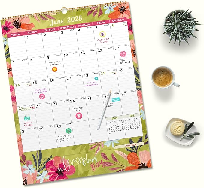 Ospelelf Wall Calendar 2026-2027 with Storage Pocket Monthly Large Planner Pad 17" X 22" with Protective Cover and Stickers for Family Fridge Office Teacher Student January 2026 to June 2027 Retro