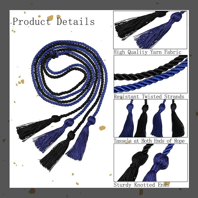 Graduation Double Honor Cords with Tassels Braided Academic Ropes for High School College Ceremony 68 Inch (Royal Blue+Black)