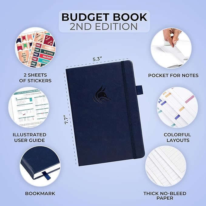 Clever Fox Budget Book 2.0 – Simple Budgeting Planner for Beginners – Financial Notebook with Money Spending, Debt & Bill Tracker (Dark Blue)