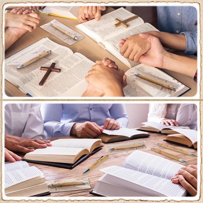 Feifeiya 200 Sets Church Gifts for Fathers Day Bulk Christian Bookmarks 2'' x 6'' Emergency Numbers Scripture Bookmarks and Bible Verse Pens Bulk Religious Gifts for Church Member Clergy