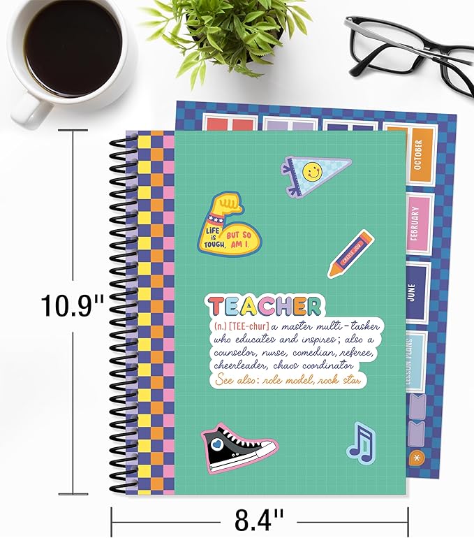 Carson Dellosa We Stick Together Teacher Planner 2025-2026, Undated 8" x 11" Lesson Plan Book with Retro Stickers, Class Schedule, Weekly Calendar, Homeschool and School Supplies, Classroom Must Haves