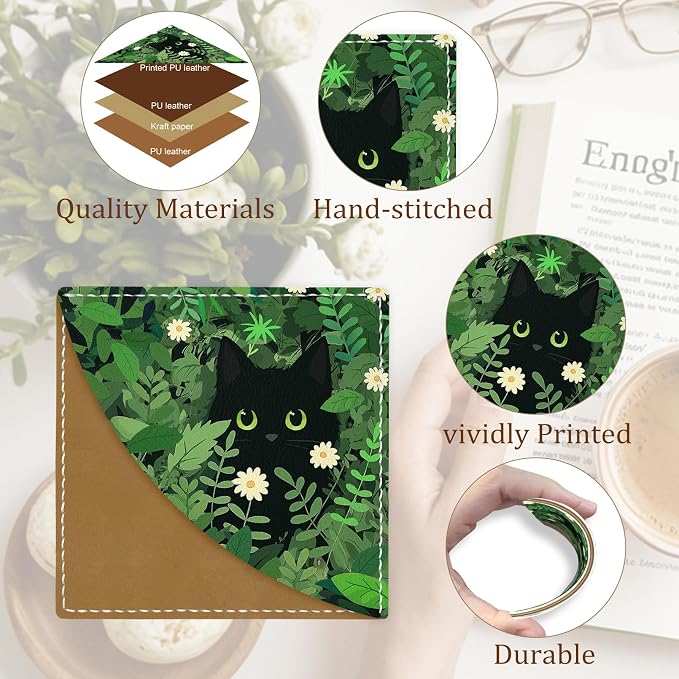 Icycay Black Cat Corner Bookmarks, Cute Leather Book Accessories for Book Lovers, 3 Pcs Reading Book Page Markers for Women Men Student Teacher Girls Boys Kids Retirement Birthday Gifts (Garden)