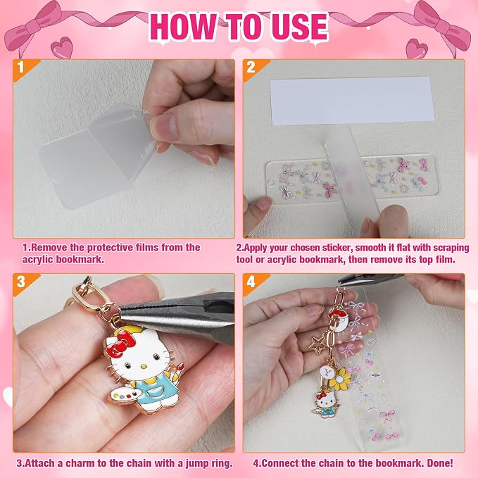 400 Pcs Bow Acrylic Bookmark Blanks(2mm) Thicken 24 DIY Bookmark Making 26 Bow UV DTF Sticker 126 Charms 24 Extender Chains and 200 Jump Ring Suitable for DIY Crafts Gifts