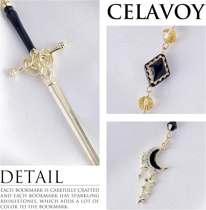 Charm Acotar Sword Bookmark - Fantasy Vintage Metal Book Marks Page Mark with Crystal Beads Moon Stars Charms for Women Men Students Teachers Reader Reading Lovers Birthday Gifts Accessories