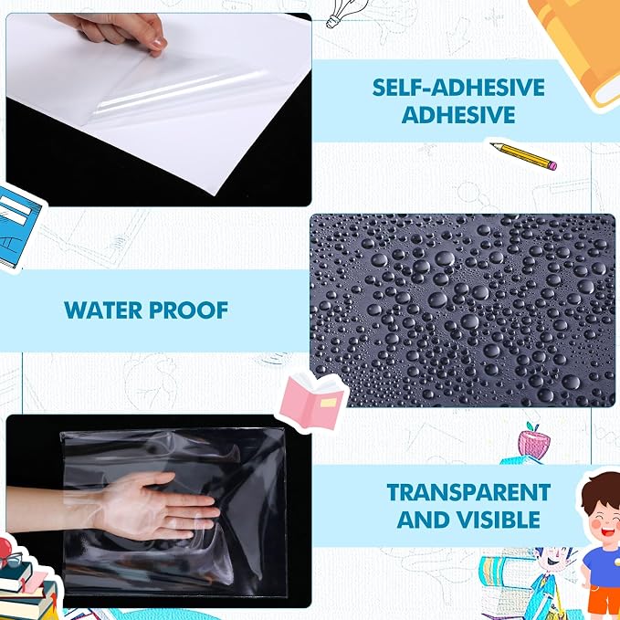 Outus 60 Pcs Self Adhesive Shop Ticket Holders Clear Plastic Sleeves Adhesive Pockets Work Order Job Ticket Holders for Back to School Student Label Home Office Posting Signs (9 x 12 Inch)